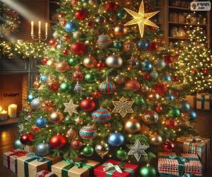 Christmas tree full of colorful balls puzzle