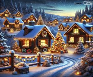 Christmas village covered in snow puzzle