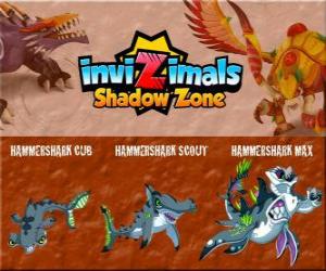 Hammershark Cub, Hammershark Scout, Hammershark Max. Invizimals Shadow Zone. A great searcher of pearl and treasures in the depths of the Pacific Ocean puzzle