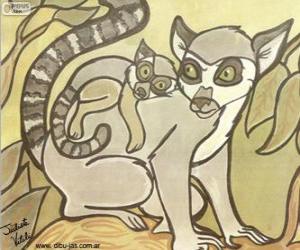 Lemur with her baby. Drawing of Julieta Vitali puzzle