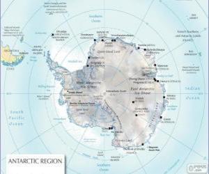 Map of Antarctica. The South Pole is on the Antarctic continent puzzle ...