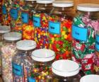 Glass containers with different kinds of candy