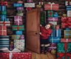 Girls entering a room full of gifts