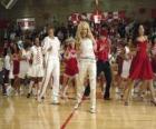 Gabriella Montez (Vanessa Hudgens) Troy Bolton (Zac Efron), Ryan Evans (Lucas Grabeel), Sharpay Evans (Ashley Tisdale) dancing and singing