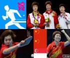 Podium table tennis women's single, Li Xiaoxia, Ding Ning (China) and Feng Tianwei (Singapore) - London 2012 -
