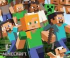 Several characters from Minecraft
