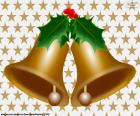 Drawing of two Christmas bells united by a Holly leaves