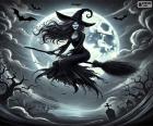 Witch flying on her broomstick