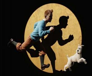 Tintin with his dog Snowy running puzzle & printable jigsaw