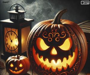 Two spooky Halloween pumpkins puzzle