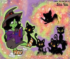 Witch with their black cats puzzle