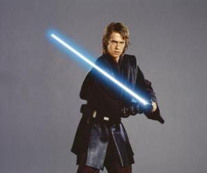 Young Anakin Skywalker with his lightsaber puzzle & printable jigsaw