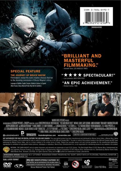 The Dark Knight Rises DVD Back Cover puzzle