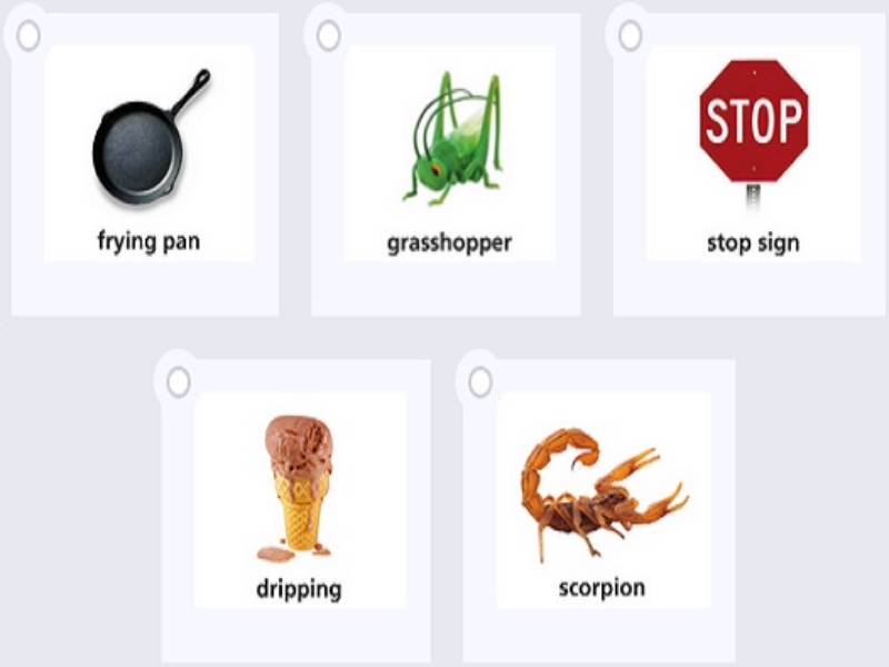 frying pan grasshopper stop sign dripping scorpion puzzle