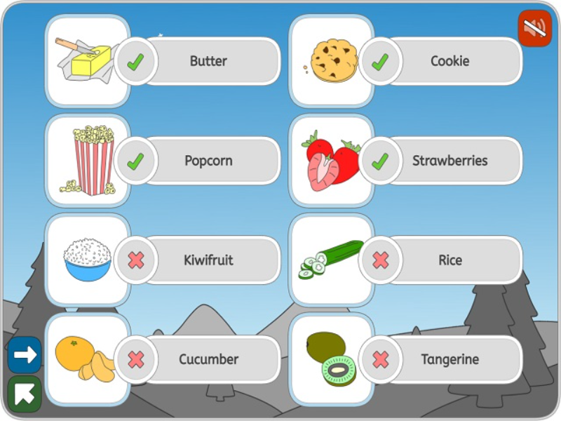 butter cookie popcorn strawberries kiwifruit rice cucumber tangerine ...